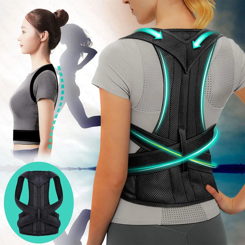 Corretor de postura ortopédica traseira ajustável com alças respiráveis de ombro e cintura unisex para aliviar dores nas costas